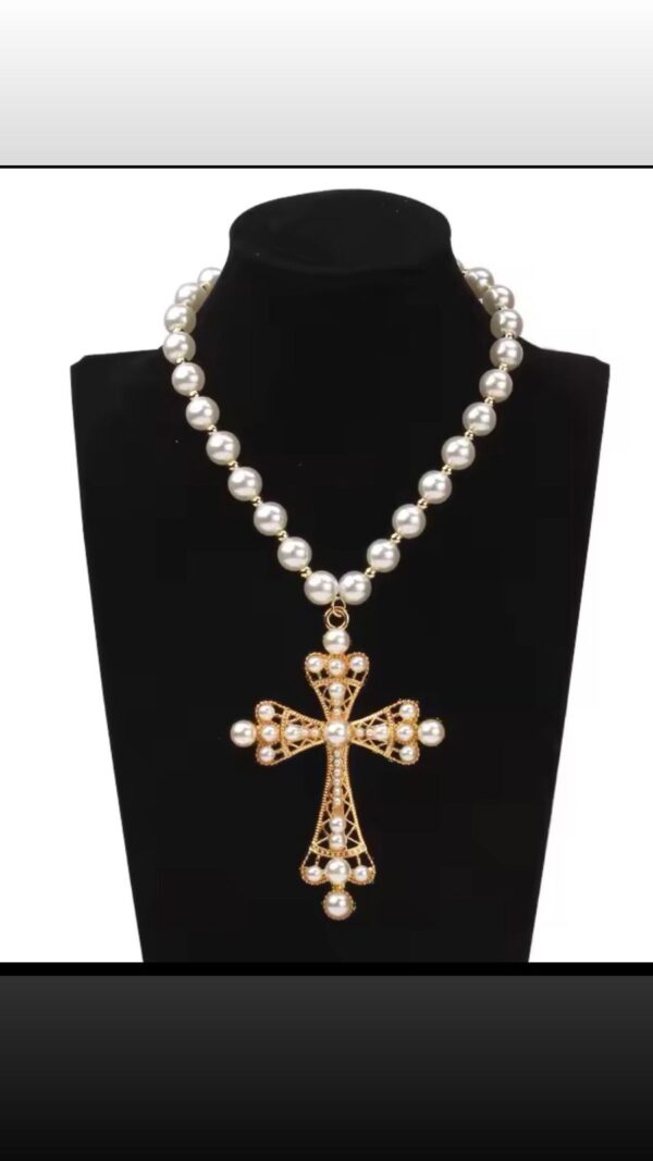 BEADED  PEARL VINTAGE CROSS