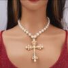 BEADED  PEARL VINTAGE CROSS - Image 3